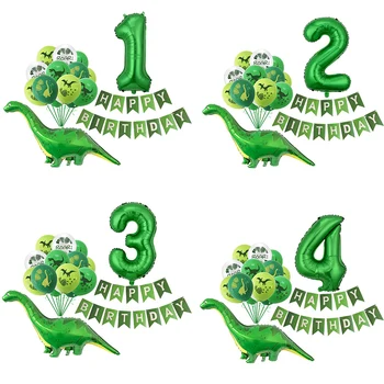 Dinosaurus Latexové Balónky Zelené Šťastné Narozeniny Bannery, Číslo, Koule, Jurský Období Téma dětské Chlapce Narozeninové Party Dekorace