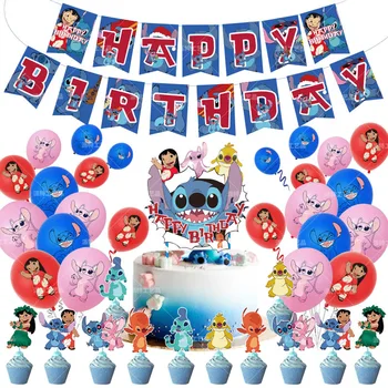 Disney Lilo & Stitch Téma Narozeniny Tištěné Latexové Balón Fólie Balón, Party Dekorace Steh Banner Vlajka Dort Proužky Strany