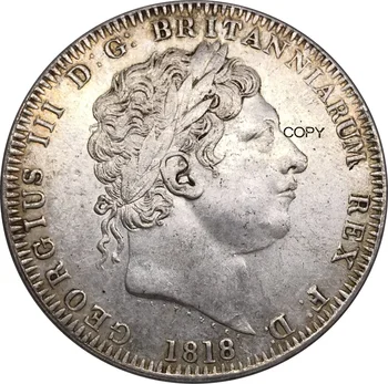 UK 1818 Spojené Království 1 Koruny George III Mince Kovové Cupronickel Pozlacené Stříbro, Sběratelské předměty, Suvenýry Kopírování Mince