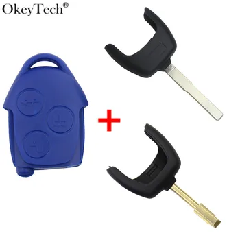 Okeytech 3 Tlačítko Auto na Dálkové Ovládání Klíč Shell Pouzdro Fob Pro Ford Transit Blue Style Klíč Náhradní Uncut FO21/HU101 Blade