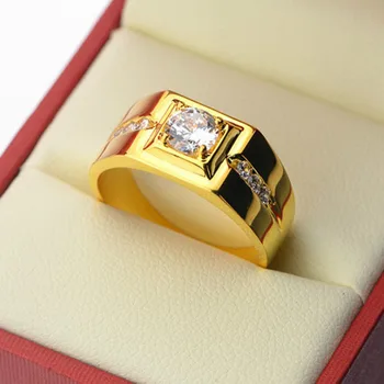 Pánské Luxusní Nádherné Trend Zlaté Barvy Prsten Zirkon Módní High-End Banket Šperky Dárky