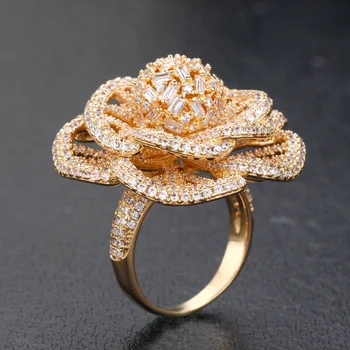 Nevěsta Mluvit Krásná Květina Tvar Romantické Svatební Prsten Se Zirkony Luxusní Módní Šperky Pro Ženy, Svatební Výročí