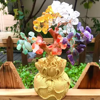 Přírodní Krystal Štěstí Strom Peníze Strom Ozdoby Bonsai Styl, Bohatství, Štěstí, Feng Shui Ornamenty Domova