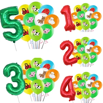 14pcs Krabičce Hospodářských Zvířat Kráva/Prase Balónky S 32inch Číslo Balón Set pro Děti Farma Zvířat Narozeniny, Party Dekorace